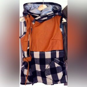 Tila & The Textiles Leather Wool Wrap Vest One size M-L adjustable